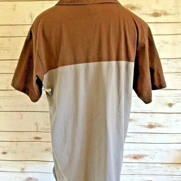 SPLIT Men Short Sleeve Polo Style Collar Brown Gray Casual Shirt Sz Extra Large - Picture 6 of 14